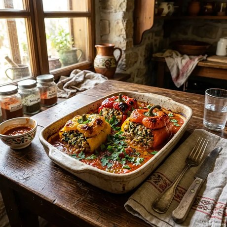 Posna punjena paprika sa pirinčem i blitvom
