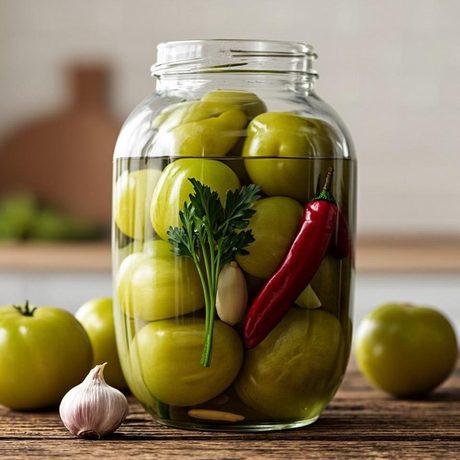 Tegla turšije od celih zelenih paradajza sa belim lukom i celerom